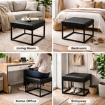 Load image into Gallery viewer, Faux Leather Ottoman Stool Black