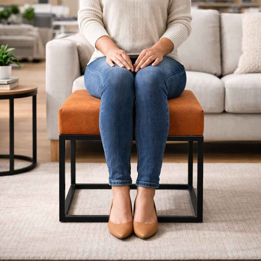 Faux Leather Ottoman Stool Orange