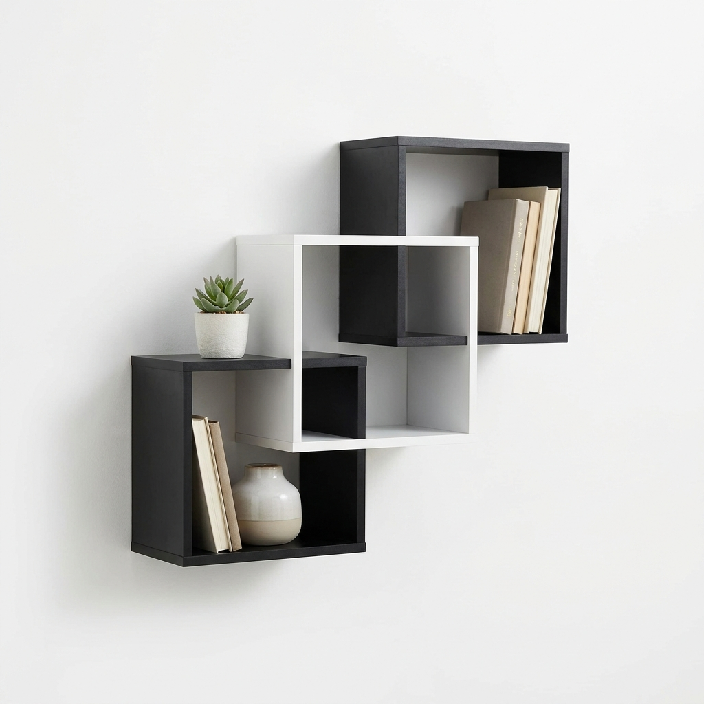 Interlocking Floating Wall Shelf White & Black