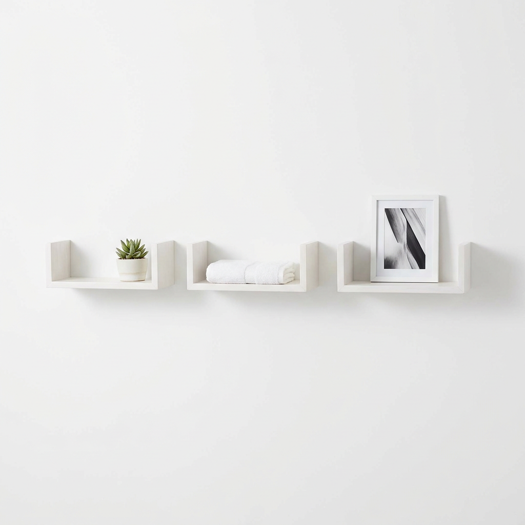 U-Shaped Floating Wall Shelves Set of 3 White