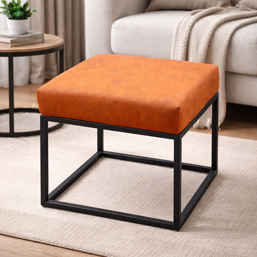 Faux Leather Ottoman Stool Orange